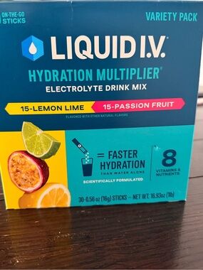 Liquid IV hydrate multiplier electrolyte 14 lemon lime 12 passion fruit packets